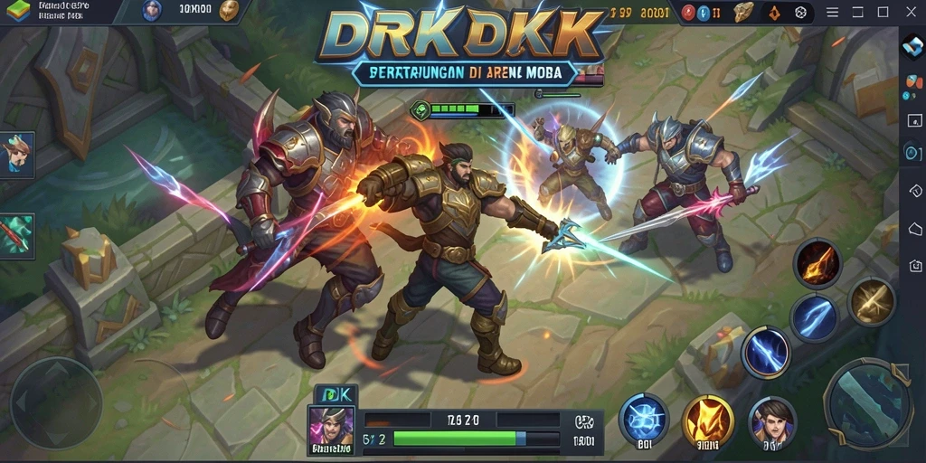 Tampilan dinamis dari gameplay DKK dalam pertempuran tim.