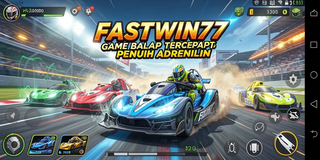 Screenshot gameplay FASTWIN77 menunjukkan aksi balap yang mendebarkan.