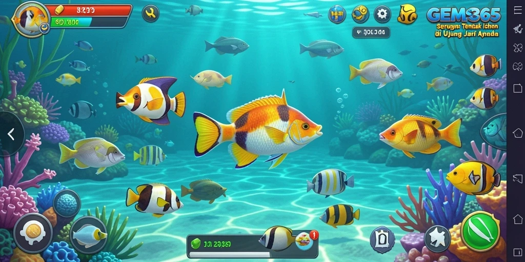 Tampilan gameplay Tembak Ikan yang menarik dan penuh warna.