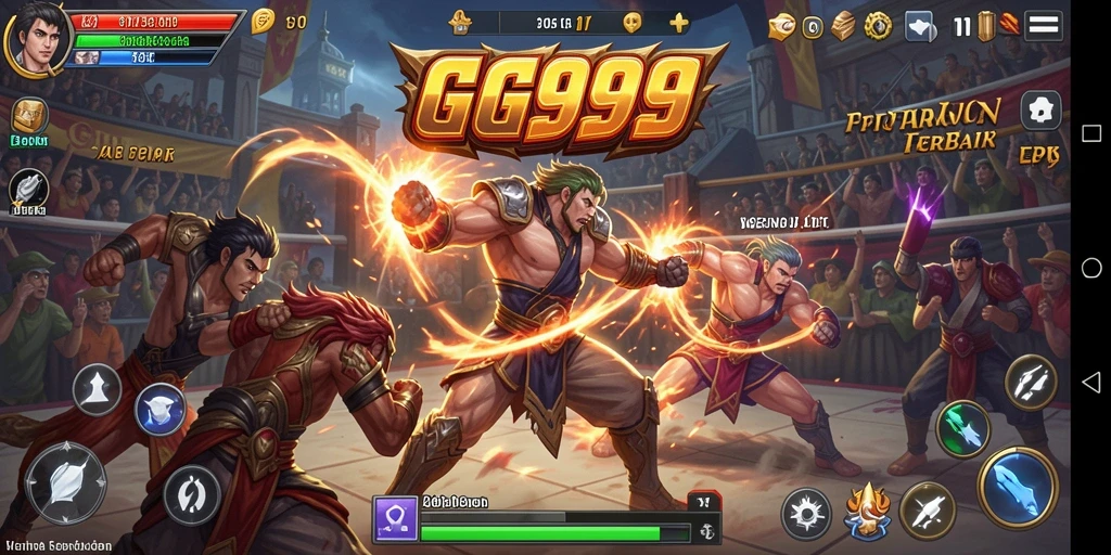 Screenshot GG999 menampilkan pertarungan intens antar karakter.