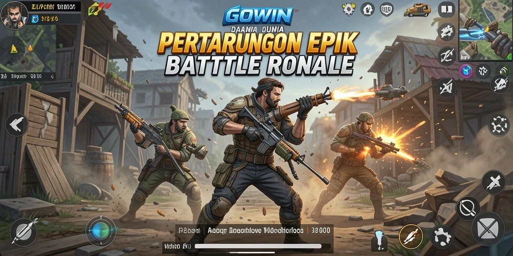 Tampilan gameplay GOWIN yang menegangkan dalam pertempuran Battle Royale.