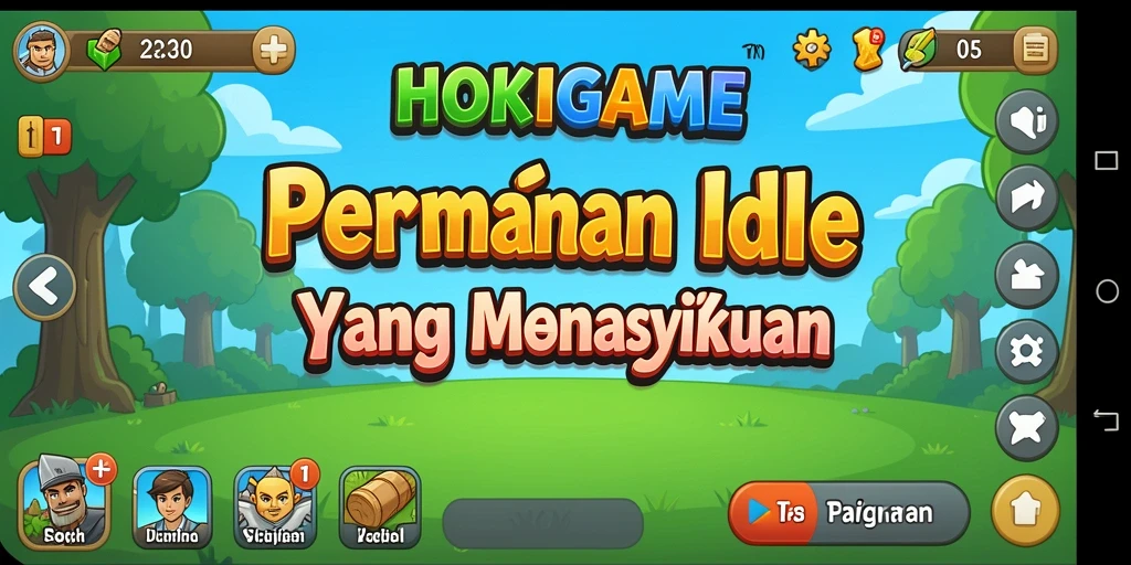 Tampilan gameplay HOKIGAME yang menampilkan kemajuan pemain di dunia Idle.