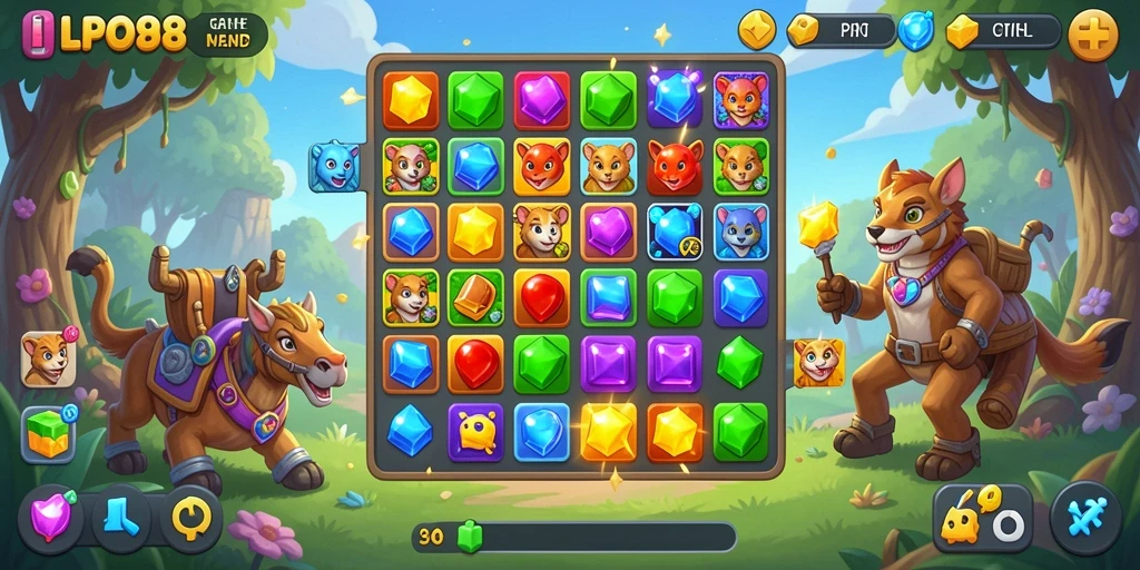Tangkapan layar gameplay LPO88 yang menunjukkan momen mencocokkan item.