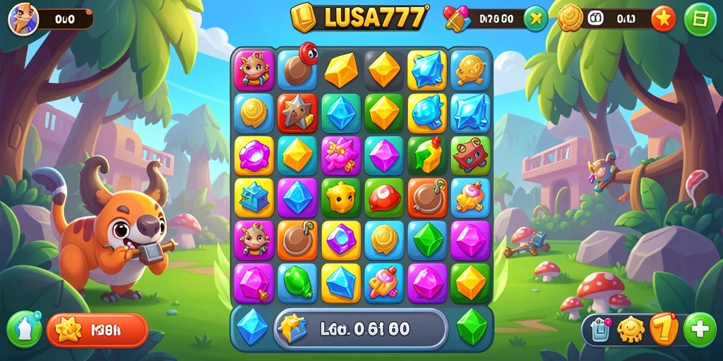 Tangkapan layar gameplay LUSA777 yang menampilkan tantangan Match-3 yang seru.