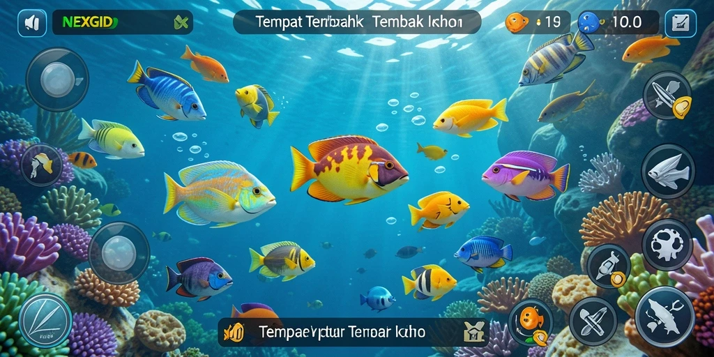 Screenshot gameplay NEXGID yang menunjukkan aksi menembak ikan.