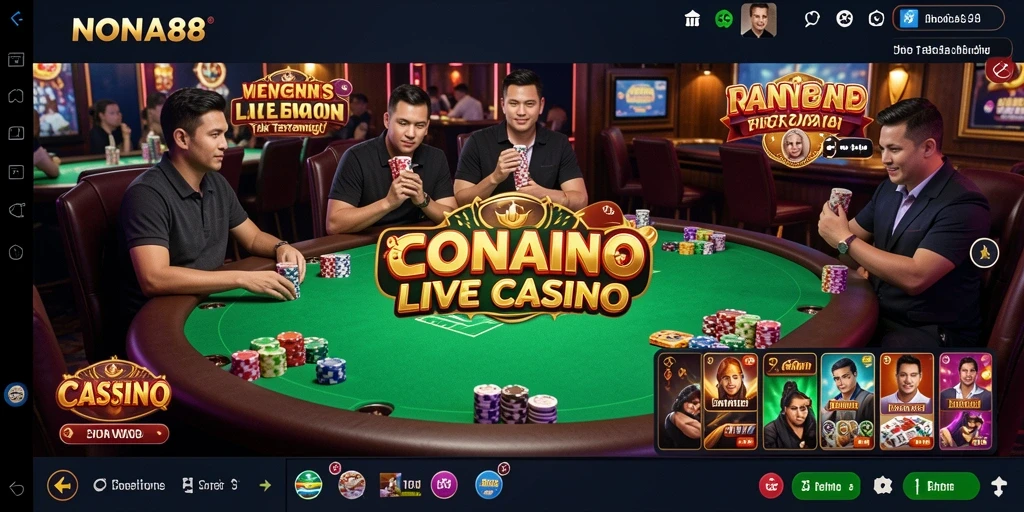 Screenshot gameplay NONA88 menampilkan dealer langsung yang profesional dan interaksi pemain.