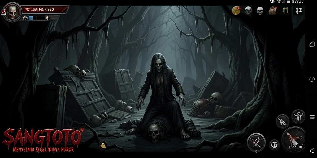 Tampilan utama gameplay SANGTOTO menampilkan suasana horor yang mencekam.